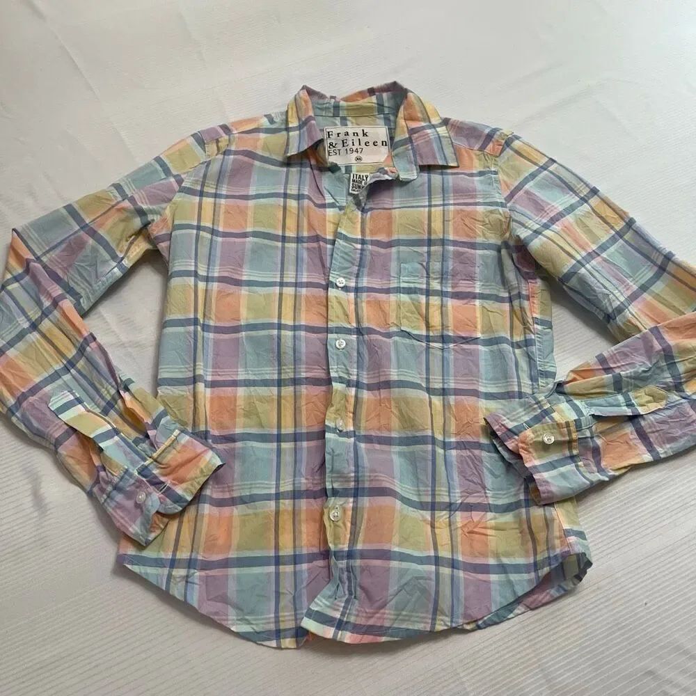 Frank & Eileen Barry Plaid Crinkle Button Up Shirt Size XS